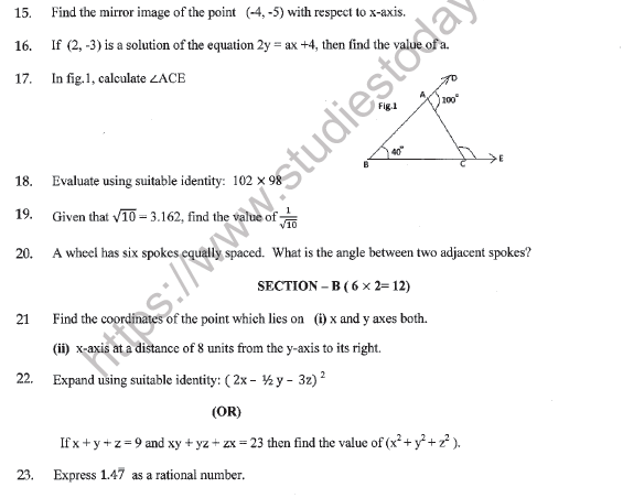 CBSE Class 9 Mathematics Sample Paper Set O Solved 3