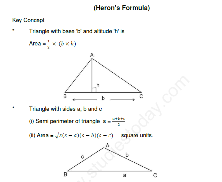 Heron's Formula Worksheet Class 9