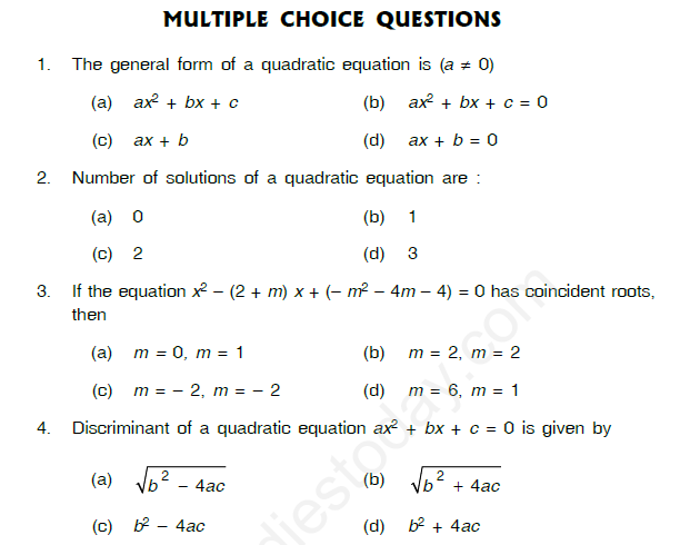 Quadratic Equations Assignment 12