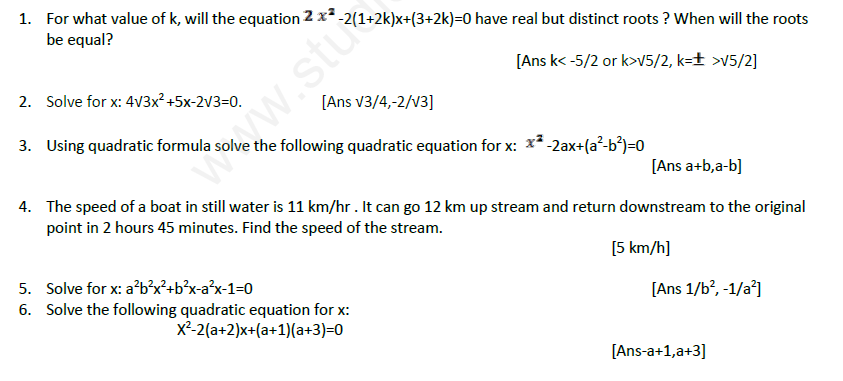 Quadratic Equations Assignment 19