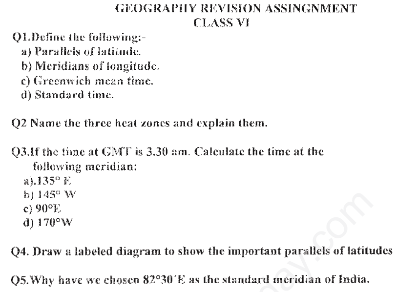 cbse class 6 social science geography assignment set a