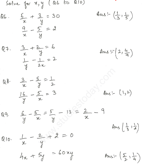 CBSE Class 10 Mathematics Linear Equations Assignment Set L