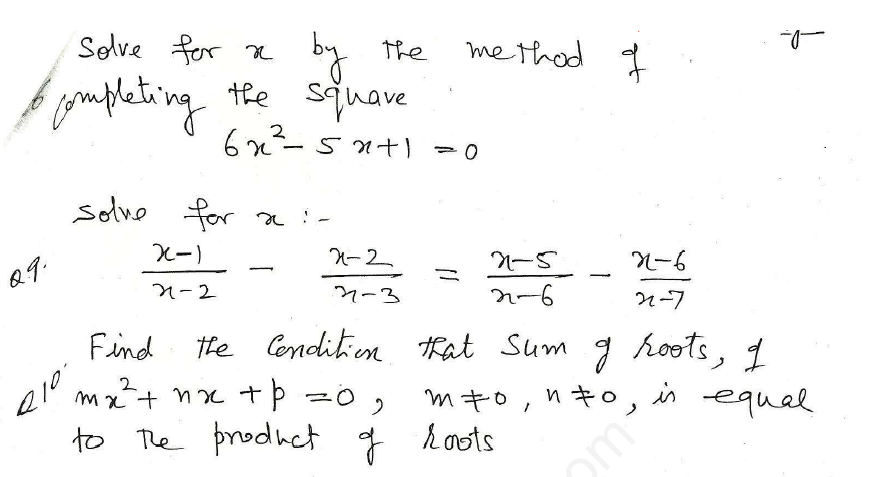 CBSE Class 10 Mathematics Quadratic Equations Assignment Set P