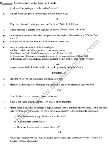 CBSE Class 11 Biology Question Paper Set Q Solved 2