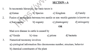 CBSE Class 11 Biology Sample Paper Set K Solved 1