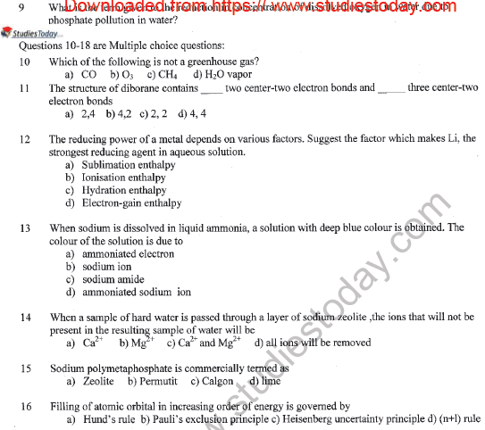 CBSE Class 11 Chemistry Sample Paper Set W Solved 2