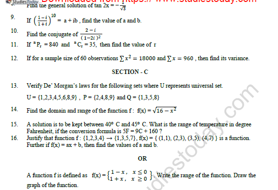 CBSE Class 11 Mathematics Question Paper Set T 3