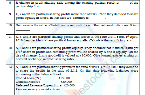 CBSE Class 12 Accountancy Change in Profit Sharing Worksheet Set B 3