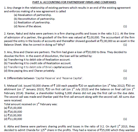 CBSE Class 12 Accountancy Sample Paper 2015 Set C