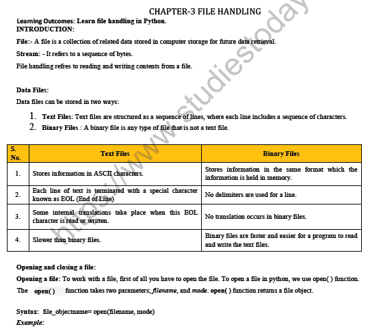 CBSE Class 12 Computer Science File Handling Notes 1