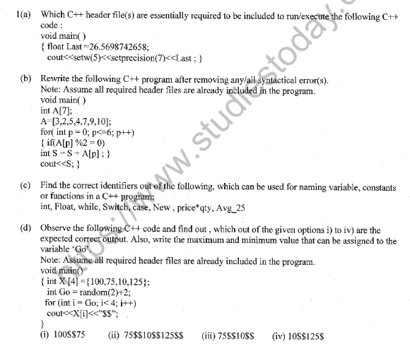 CBSE Class 12 Computer Science Question Paper 2020 Set C Solved 1