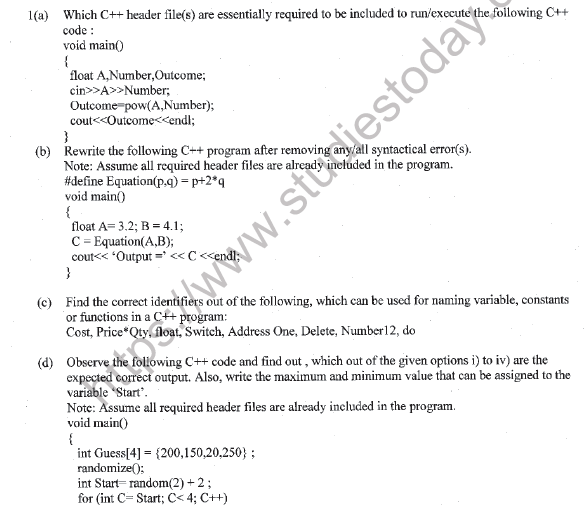 CBSE Class 12 Computer Science Question Paper 2021 Set A Solved 1