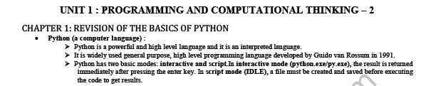 CBSE Class 12 Computer Science Revision of The Basics of Python Notes 1