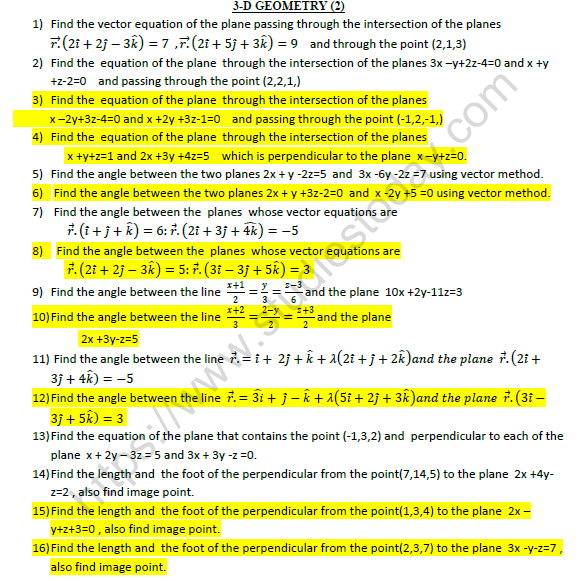 CBSE Class 12 Mathematics 3D Geometry Worksheet Set D
