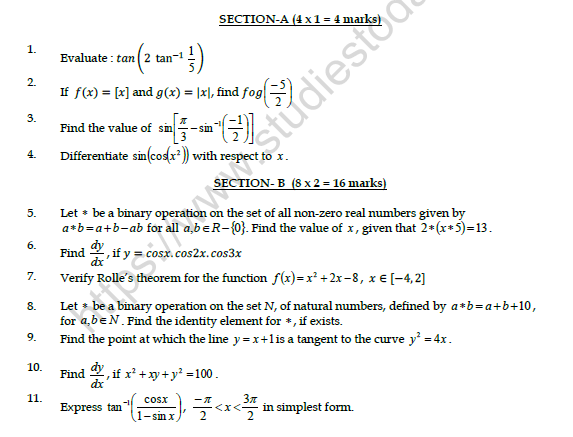 CBSE Class 12 Mathematics Question Paper 2022 Set C Solved 1