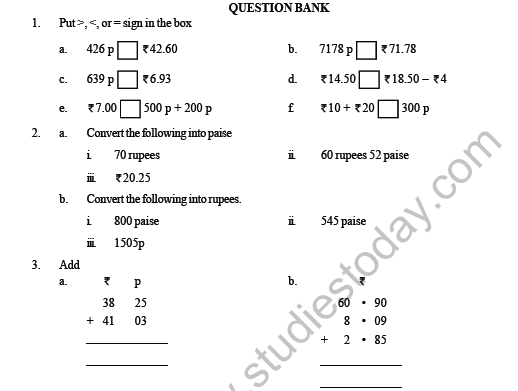 CBSE Class 3 Maths Money Question Bank 1