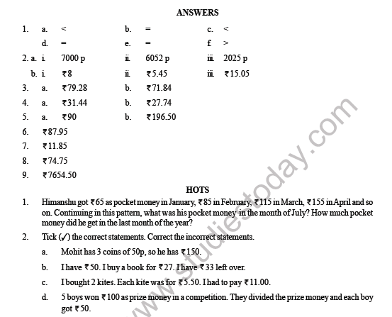 CBSE Class 3 Maths Money Question Bank 3