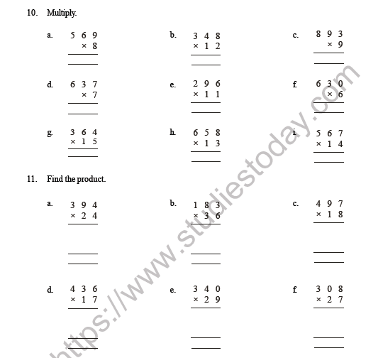 CBSE Class 3 Maths Multiplication Question Bank 5