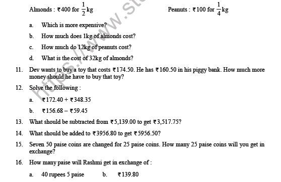 CBSE Class 4 Maths Money Question Bank 2
