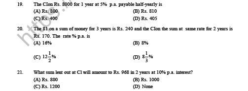 CBSE Class 8 Mathematics Comparing Quantities Compound Interest MCQs Set A 5