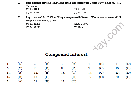 CBSE Class 8 Mathematics Comparing Quantities Compound Interest MCQs Set A 6