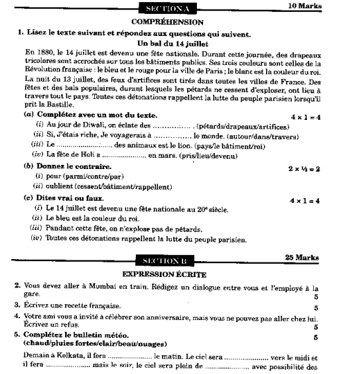 CBSE Class 9 French Sample Paper Set L