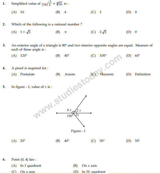 CBSE Class 9 Mathematics Sample Paper Set 26