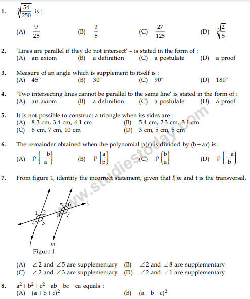 CBSE Class 9 Mathematics Sample Paper Set 30