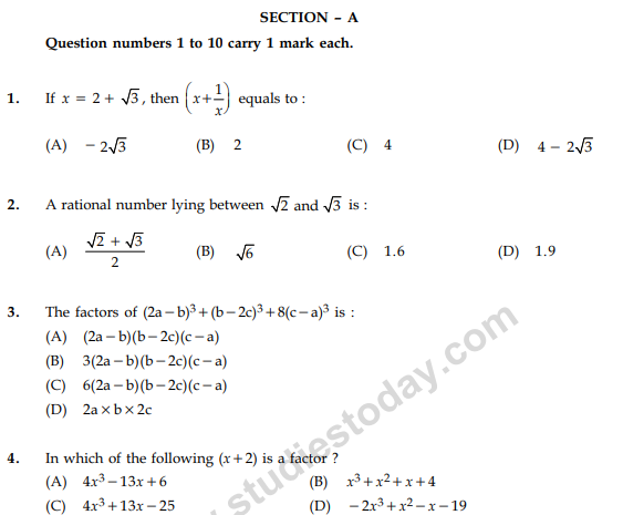 CBSE Sample Papers For Class 9 Maths