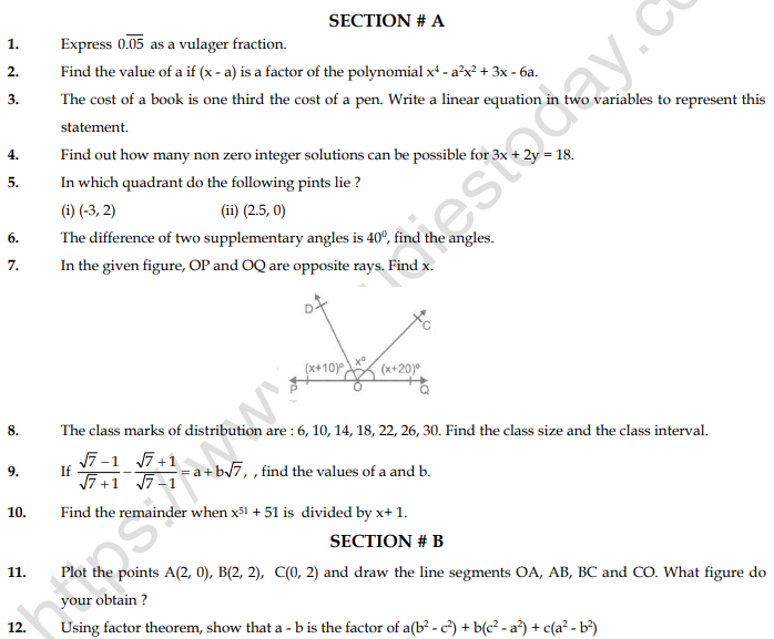 CBSE Class 9 Mathematics Sample Paper Set J