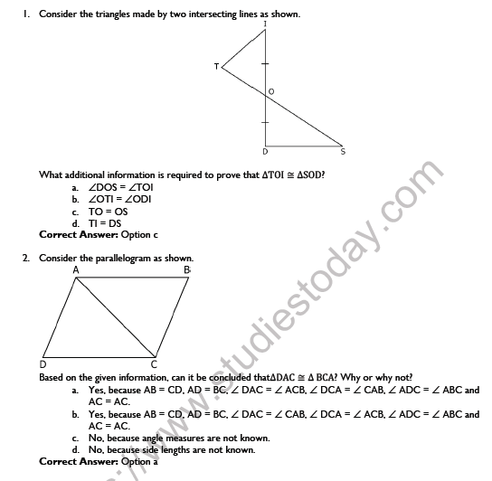 CBSE Class 9 Mathematics Triangles Worksheet Set C 3
