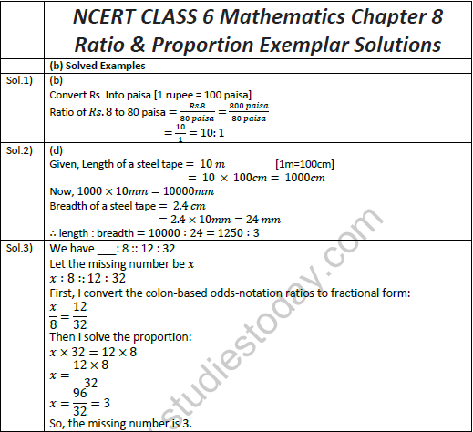 NCERT Class 6 Mathematics Chapter 8 Ratio and Proportion Exemplar Solutions