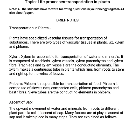 class10 biology notes1 transportation 1
