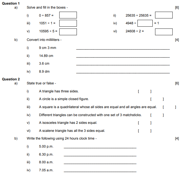 4th Class Cbse Maths Worksheets
