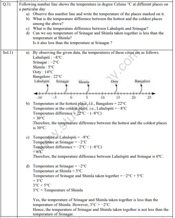 NCERT Solutions Class 7 Mathematics Integers