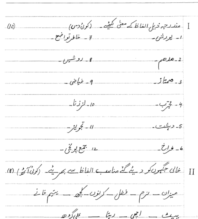 cbse class 8 urdu question paper set a