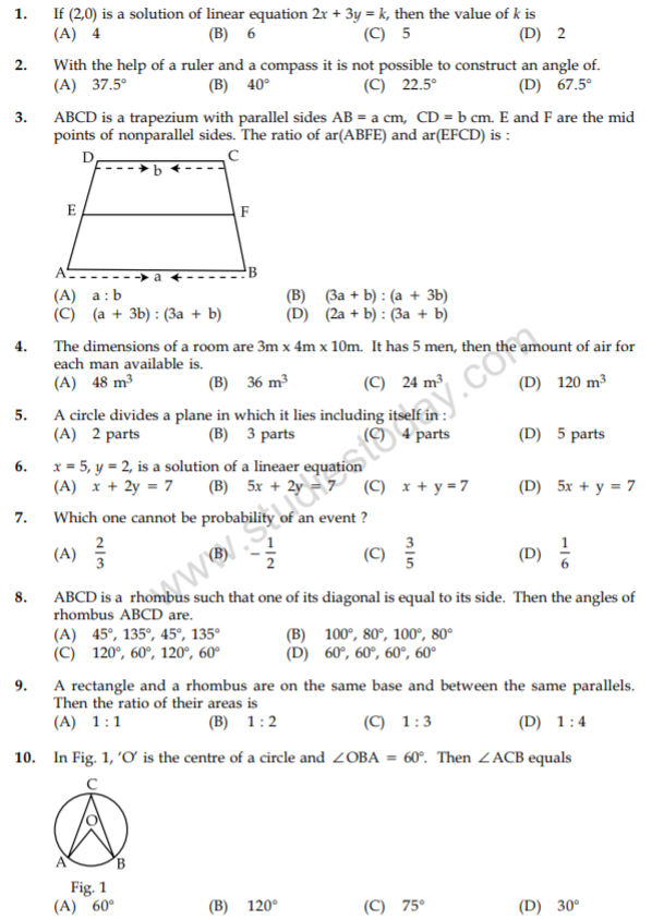 CBSE Class 9 Mathematics Revision Question Paper Set C