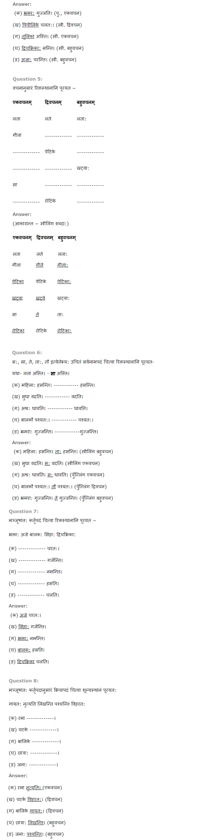 NCERT Solutions for Class 6 Sanskrit Ruchira for Chapter 2 आकारान्त स्त्रीलिंग