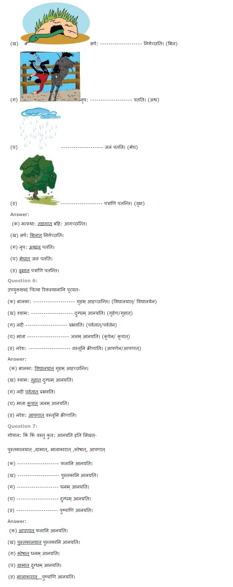 NCERT Solutions Class 6 Sanskrit Chapter 8 अस्माकं विद्यालय पंचमी षष्ठी विभक्ति