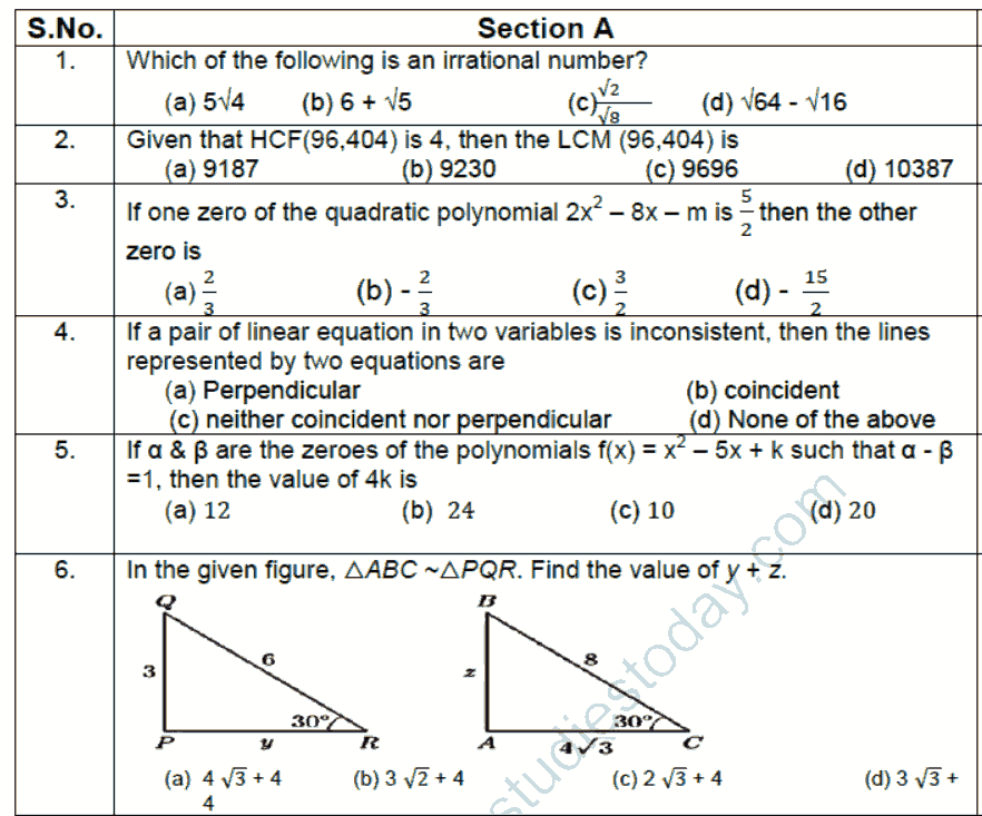 CBSE Class 10 Mathematics Standard 2025 Sample Paper Solved Set 10