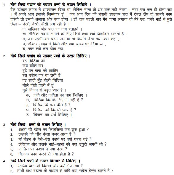 6th class hindi exam paper essay 1