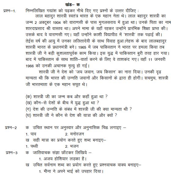 CBSE Class 6 Hindi Sample Paper Set 1