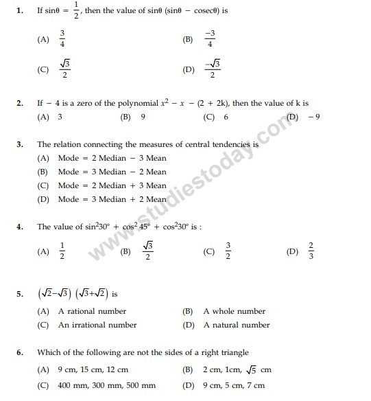 CBSE Class 10 Mathematics Sample Paper 2012 Set F