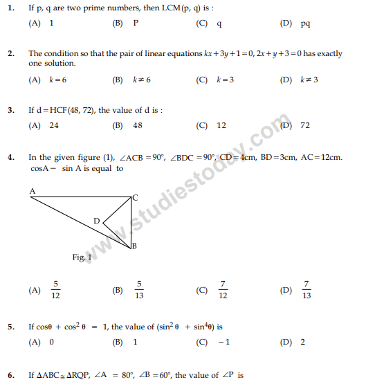 CBSE Class 10 Mathematics Sample Paper 2013 Set A