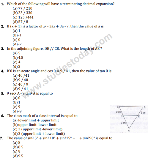 CBSE Class 10 Mathematics Sample Paper 2014 Set F