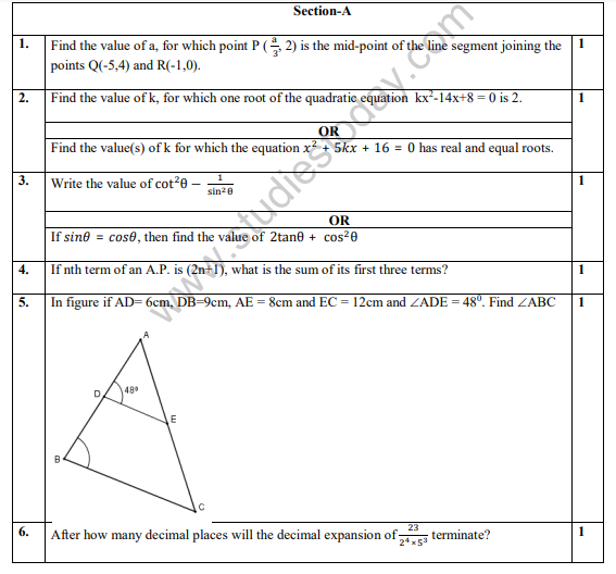 CBSE Class 10 Mathematics Sample Paper 2019 Solved