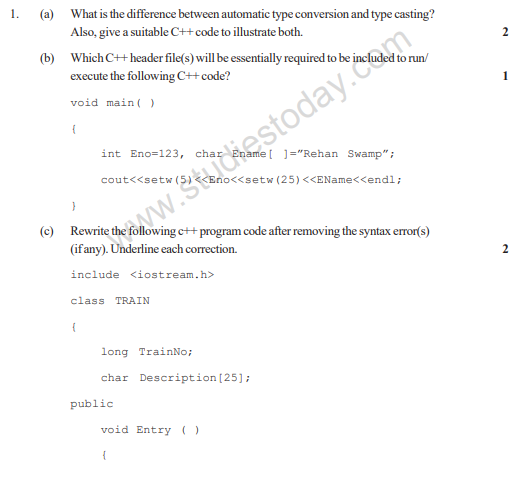 CBSE Class 12 Computer Science Sample Paper 2012 (1)