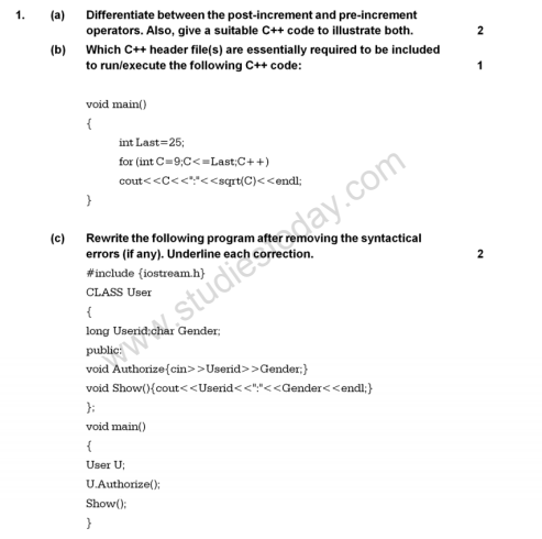 CBSE Class 12 Computer Science Sample Paper 2012 (4)