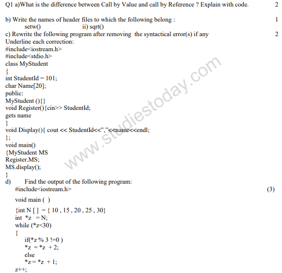 CBSE Class 12 Computer Science Sample Papers 2013 (26)