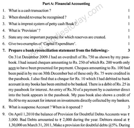 CBSE Class 11 Accountancy Sample Paper Set Y